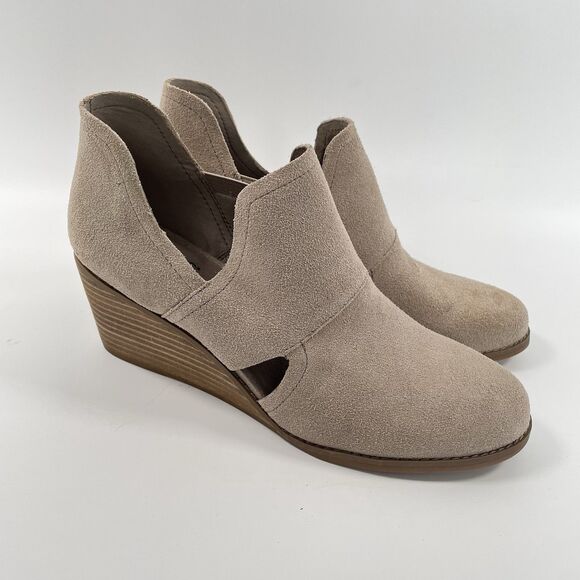 TOMS Kallie Cutout Wedge Ankle Boots Booties Womens Tan Suede Slip On Size 8.5 - Picture 1 of 11